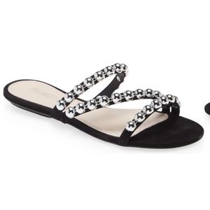 SCHUTZ Aurelia silver and black slide sandal - size 9.5